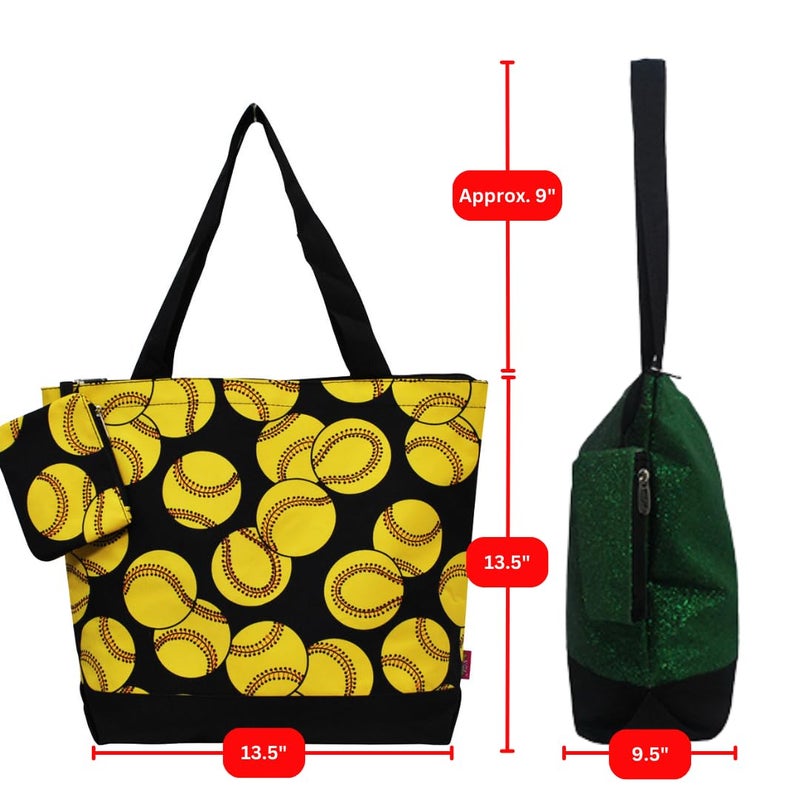 NGIL Medium Top Zipper Closure Canvas Tote Bag with Attached Matching Coin Purse For Moms and Nurses (Softball-black) - Image 2